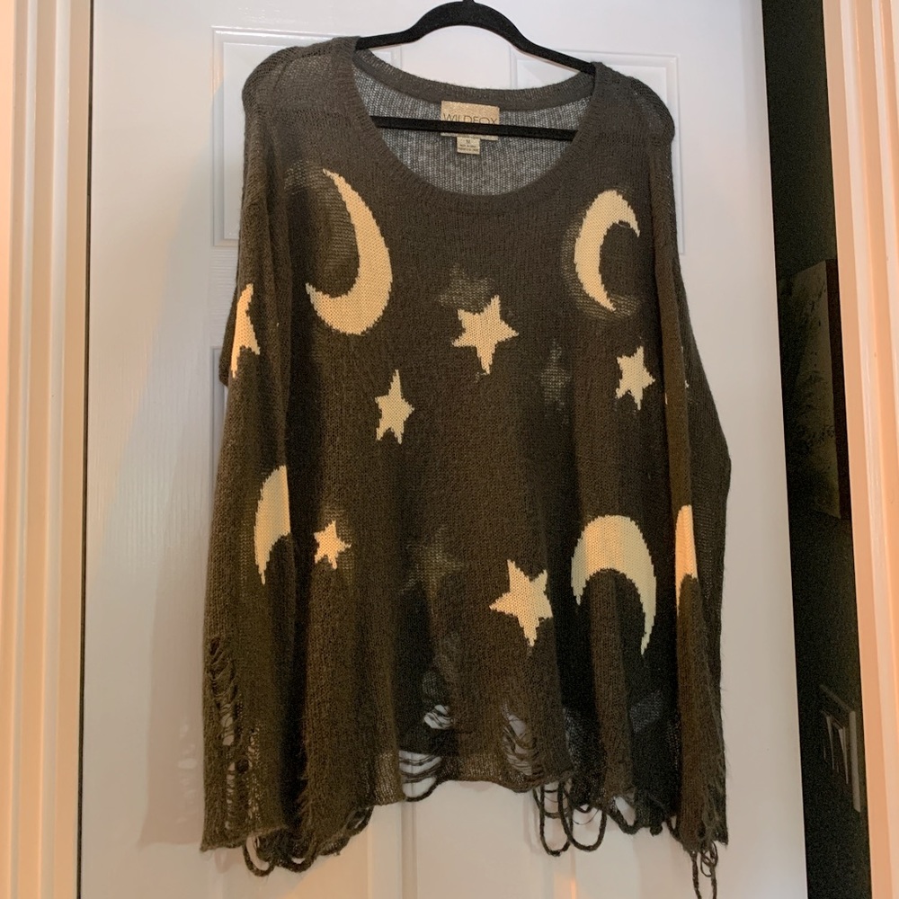 Wildfox black and ivory stars sweater - distressed sweater - loose comfy fit